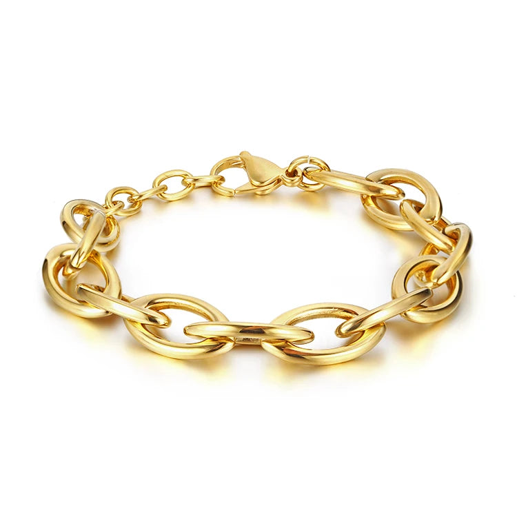 Hypoallergneic Minimalist Jewelry Stainless Steel 18k Gold Plated High Polished Oval Chain Link Bracelet