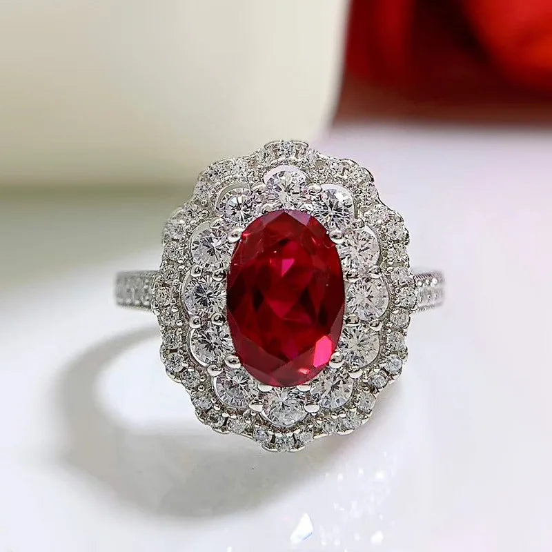 Luxury Halo Ring Hot Sale Silver Iced Out Jewelry Oval Cut Diamond Wedding Rings
