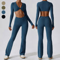 Custom Quick Dry Gym Fitness Sets Sportswear 2 Piece Set Women Sports High Waist Pants Long Sleeve Crop Tops Gym Fitness Sets