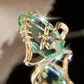 Huitan Super Large Oval Crystal Clear Zircon Anillos Dragonfly Water Olive Green Pink Ring Lady Trendy Woman Fashion Gold Rings