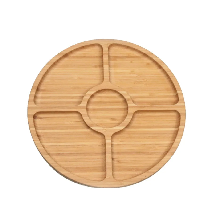 Wholesale Snacks Tray Round Separate Lazy Susan Natural Bamboo Tray for Restaurant