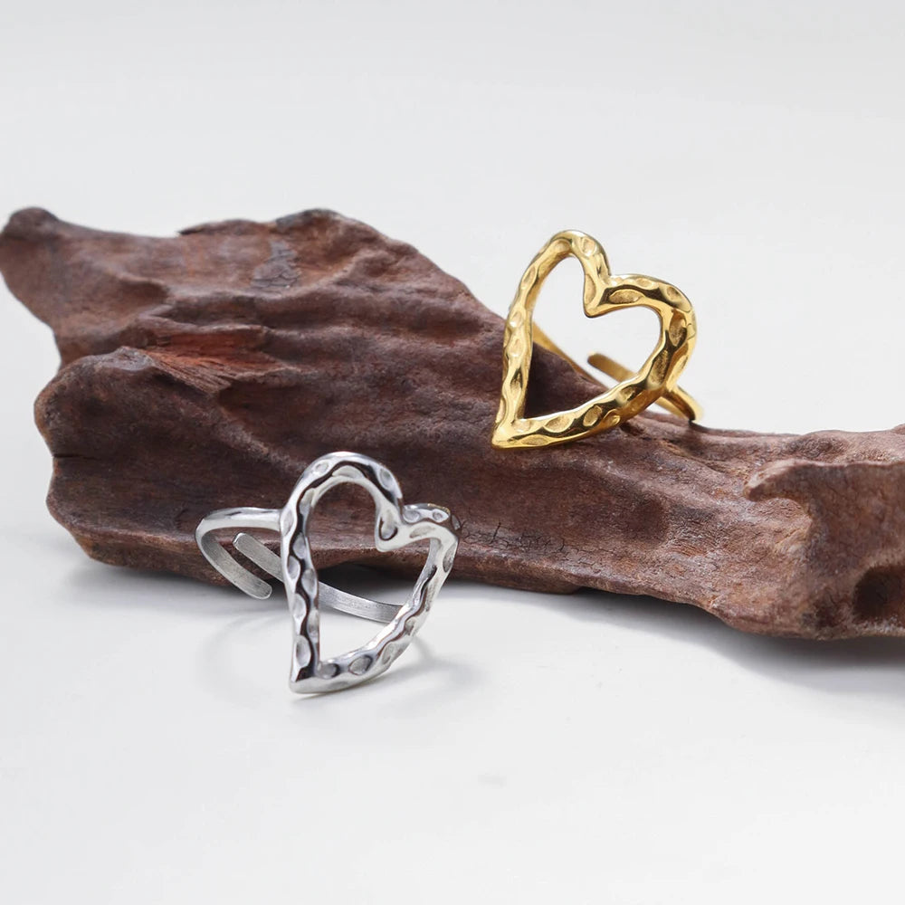 Chris April 18k Gold Plated Bumpy Texture China Wholesale Hollow Out Adjustable Rings Stainless Steel