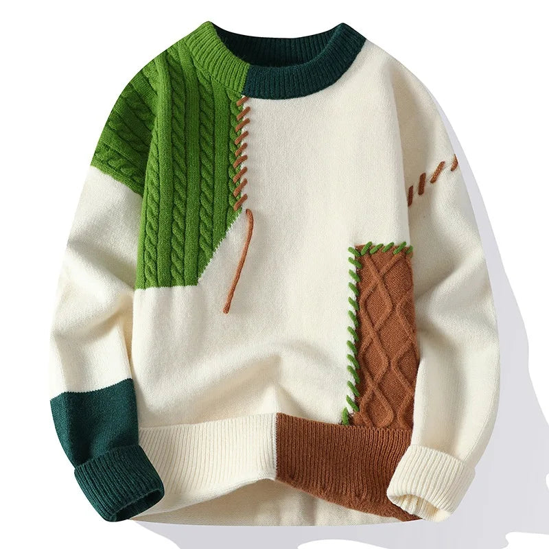 Men's Casual Base Sweater Best Selling Loose Japanese Design With Patchwork Pattern Ready to Ship Pullover Men's Sweater