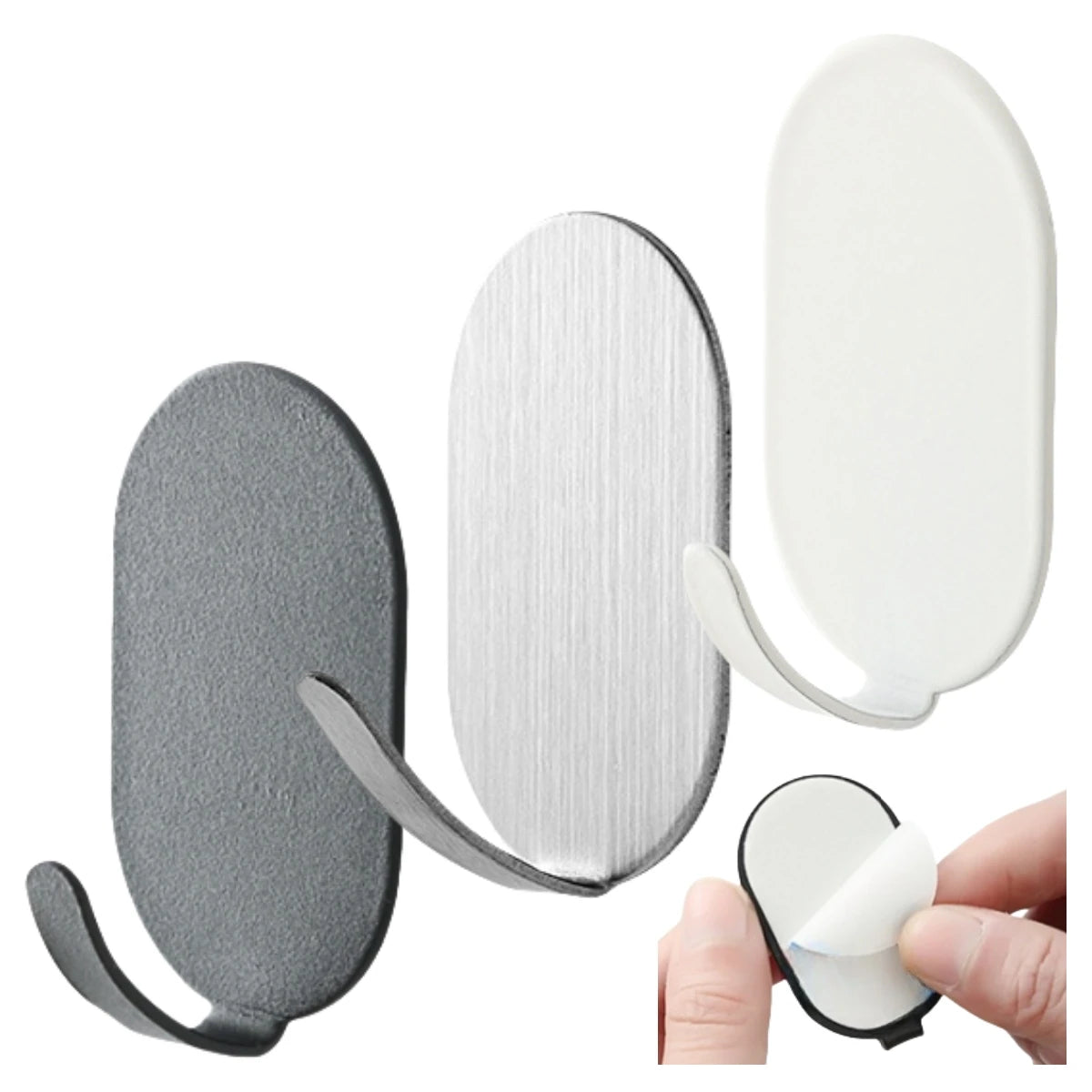 10PCS Carbon Steel Bathroom Robe Hooks Adhesive Wall Hook Towel Holder Bathroom Kitchen Hardware Multi-Purpose Hanger Hook