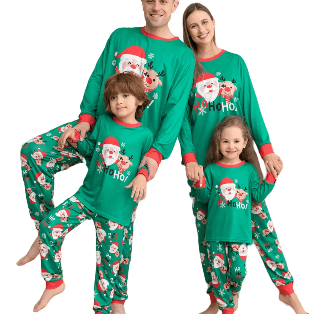 2-Piece Long Sleeve Pajama Suit for Adults Kids American Style Sleepwear for Family Christmas Party 4XL Printed Fabric Outfits