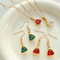 Romantic Dreamy Gentle Style Trendy Brilliant Zircon Triangle Pendant Necklace Earrings Stainless Steel 14K Gold Plated Women