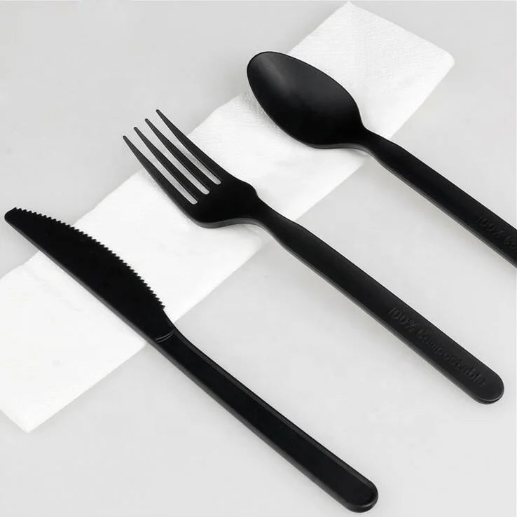 Factory Original Luxury Premium Cutlery Set 100% Compostable Black Knife Fork Spoon CPLA Biodegradable PLA Reusable for Parties
