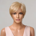 Blend Human Hair Wigs Short Blonde Pixie Cut Wigs with Bangs for White Women