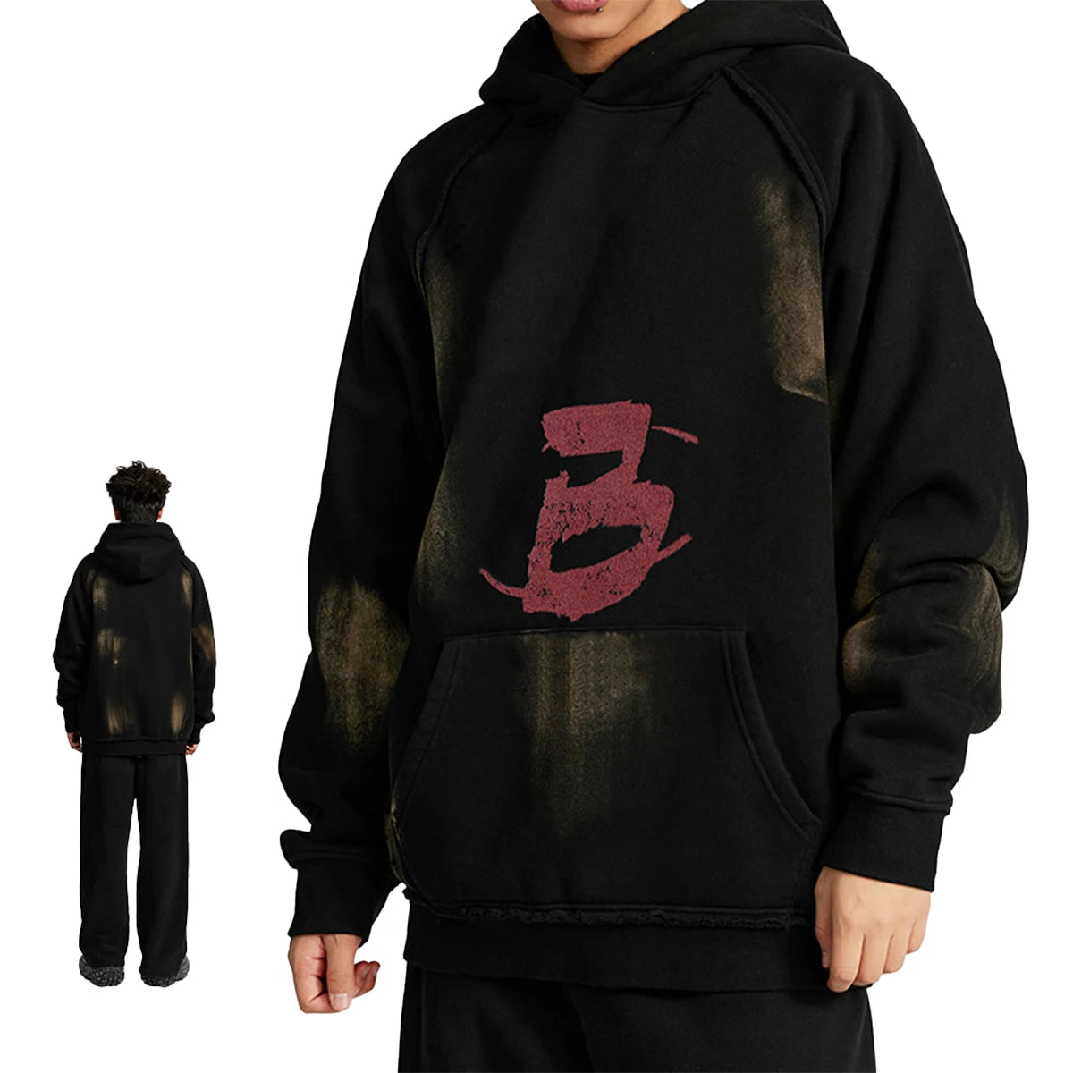 Wholesale Custom Vintage Oversized Distressed Heavy Weight Washed Black Acid Wash Hoodies