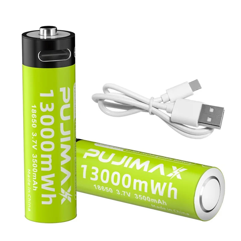 PUJIMAX Portable 1pcs 3.7v Lithium Ion Batteries 18650 Battery Type c Charging 18650 Li Ion Rechargeable Battery Usb c Charger