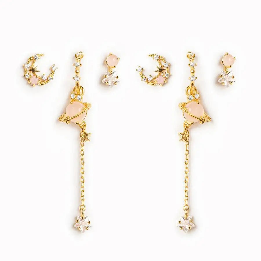 ZUOLA Fashion Piercing Jewelry 925 Silver Posts Gold Plated Studs Earring Hanging Moon Star Charm Trendy Earring for Women