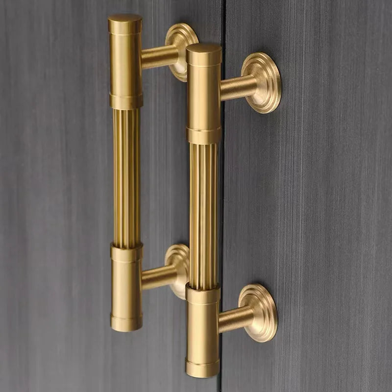 Minimalist Brass Cabinet Door Knob Pure Copper Wardrobe Dresser Pulls Heavy T-Bar Furniture Kitchen Accessories for Bedroom