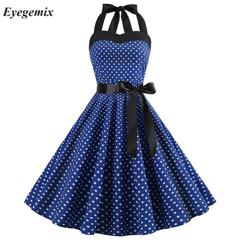 Sexy Retro Robes Polka Dot Dress 2025 Audrey Hepburn Vintage Halter 50s 60s Gothic Pin up Rockabilly Dresses