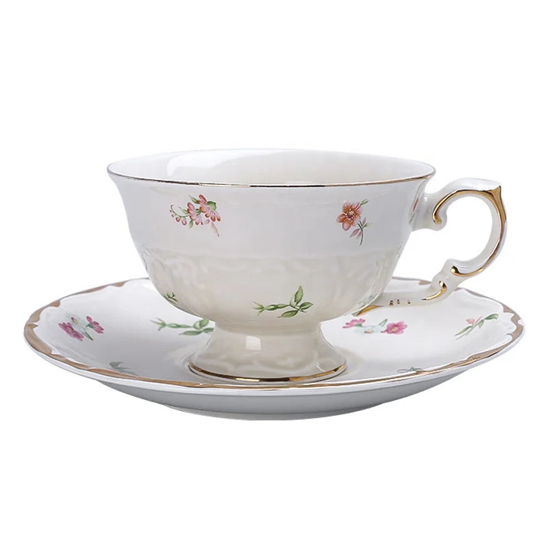 Arabic Tea Set Cups and Saucer Ceramic Coffee Cup Set Flower Pattern Vintage Wedding Gift Porcelain Cups