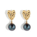 Hawaiian Gold Plating Jewelry Monstera Leaf Big Black Pearl Stud Earrings for Women Stock Wholesale