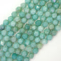 Wholesale Natural Faceted Blue Amazonite Stone Beads for Jewelry Making Blue Amazonite Diamond Cutting Gemstone Loose Beads