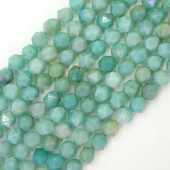 Wholesale Natural Faceted Blue Amazonite Stone Beads for Jewelry Making Blue Amazonite Diamond Cutting Gemstone Loose Beads