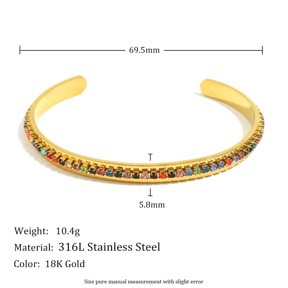 Dreamshow Turquoise Zircon Cuff Bangle Colorful Fashion PVD Gold Plated Waterproof Non Tarnish Stainless Steel Jewelry