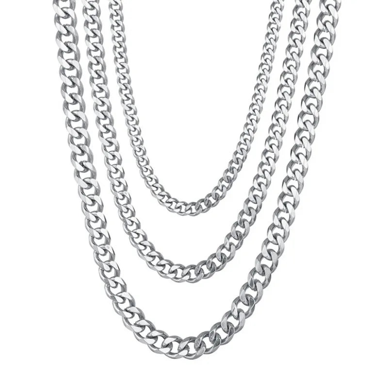 Hot-Sale Cuban Link Chain Chokers Basic Punk Stainless Steel Necklace for Men Women Vintage Black Gold Tone Solid Metal /