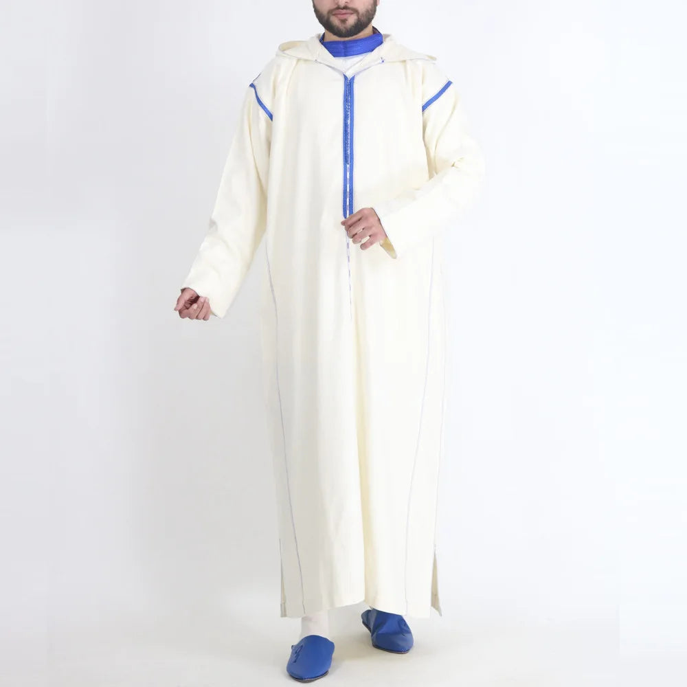 Custom Khamis Male National Islamic Clothing Long-sleeved High Grade White Hooded Robe