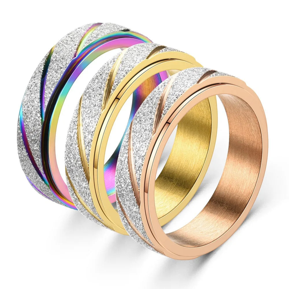 Wholesale Fashion Stainless Steel 6mm Sand Blasted Rotatable Anexity Relief Finger Ring Jewelry China Manufacturer Supplier