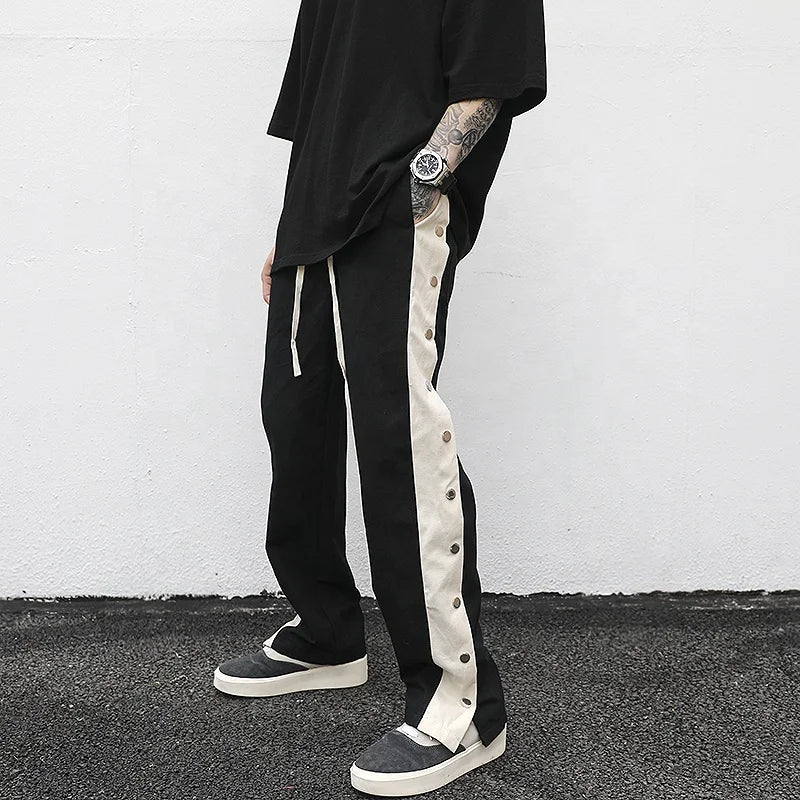 OEM Custom  Trousers for Men Streetwear Stock Button Track Pants With Stripe