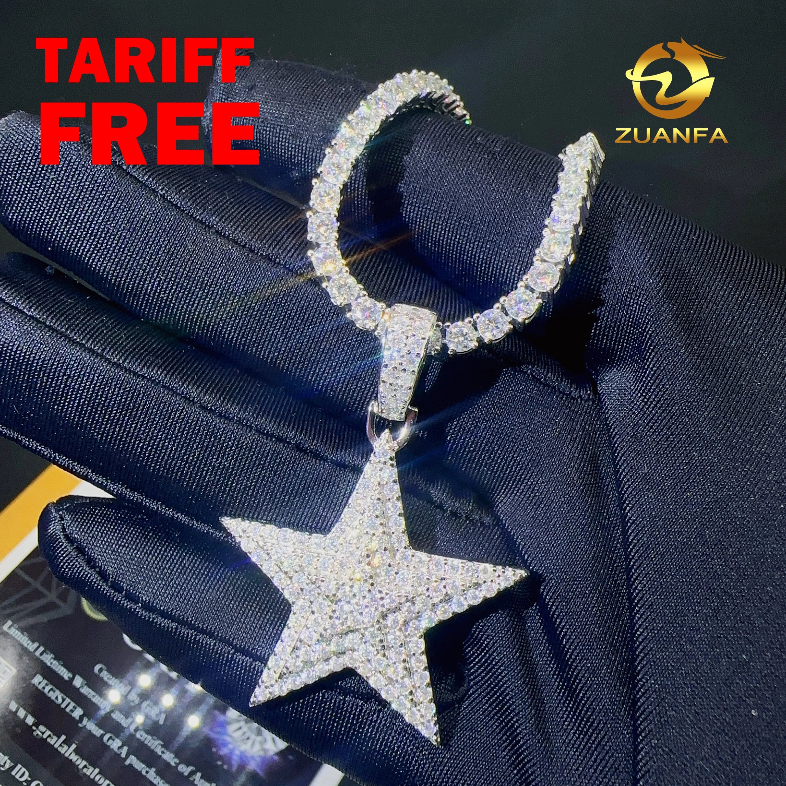 Bulk Stock Iced Out Shining Jewellery Hip Hop Pendant 925 Silver White Gold VVS1 Moissanite Diamond Five Star Pendant