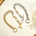 OT Buckle Clasps Freshwater Pearl Stainless Steel Gold Plated Bracelet with baguette Letter Pulsera De Acero Inoxidable
