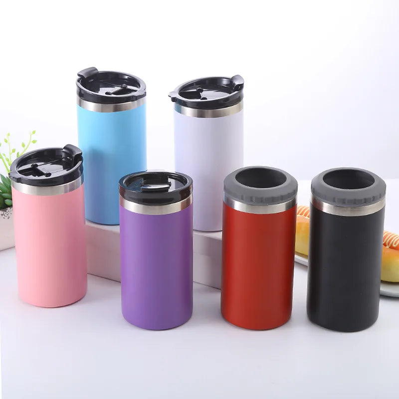 16OZ 4 in 1 Can Cooler Insulated Coffee Tumbler With Lid Stainless Steel Can Cooler for Regular and Slim Cans Bottles