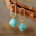 Unique Gold Plated Geometric Stud Earrings Pyramid-Shaped Amazonite Amethyst Natural Stones Wedding Party Jewellery Wholesale