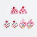 Hot Selling Laser Cut Glitter Pink Acrylic Drop Earrings Valentine's Day School Jewelry for Women for Party Occasions