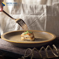 Modern 20cm Round Ceramic Plate Quality Brown Tableware From Guangzhou Sustainable Korean Serving Dishes Kiln Technique