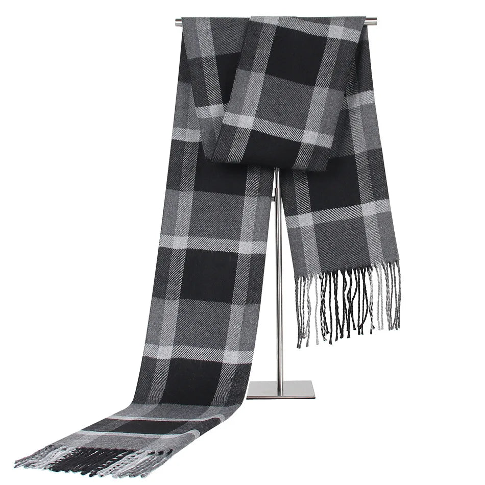 Custom Logo Jacquard Poly Viscose Wool Winter Scarf Neck Scarves Luxury Cashmere Feeling Plaid Mens Woven Scarf for Winter