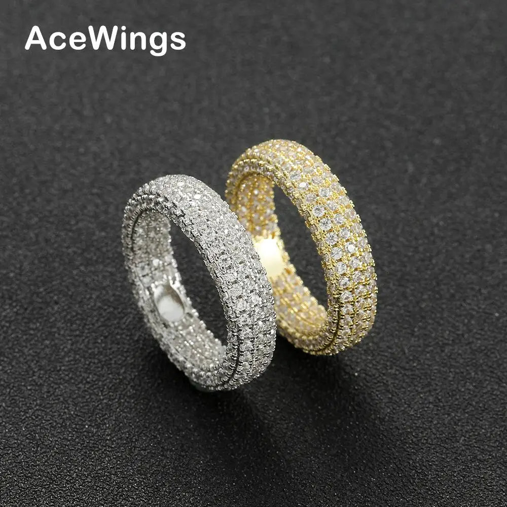 R073 6MM 18k Gold Plated Micro Pave CZ Rings Trendy Style Brass Cubic Zircon Unisex Jewelry