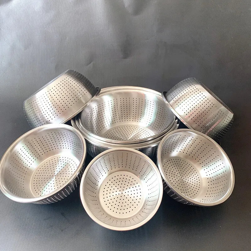 Stainless Steel Holes Washing Rice Sieve Strainer Fruits Vegetable Bowls Water Basket Strainer
