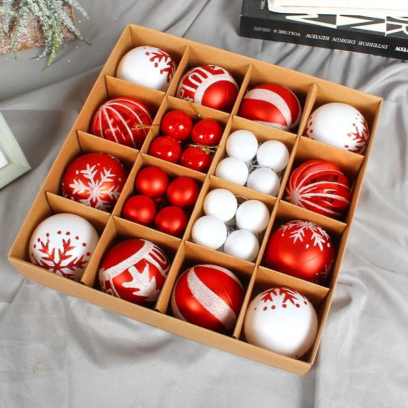 44pcs/set Christmas Plastic Pendant Ball Ornaments for Tree & Home Decor UV Printed Box Packaging