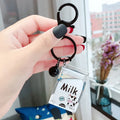 Custom Acrylic Cow Milk Drinks Acrylic Keychain Moving Liquid Key Rings Personality Cartoon Milk Box Key Chain
