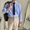 Men's Trendy British Style Cotton Shirt Long-Sleeved Solid Color Casual Business Dress for All Seasons for Spring