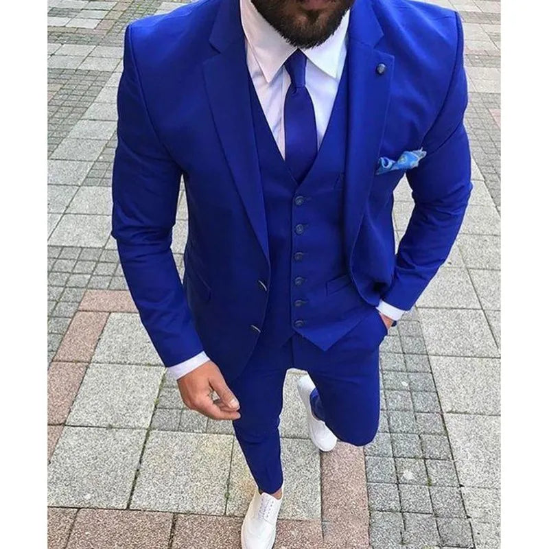 Royal Classic Blue Men's Suit Shawl Lapel Single Breasted Wedding Banquet Custom Elegant Three Piece (Jacket+Pants+Vest+Tie)