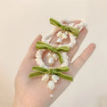 IVANHOE 2022 New Korea Style Simple Girl Hair Tie Cute Summer Green Flowers Fabric Bow Tie Hair Ropes for Women Hair Accessories