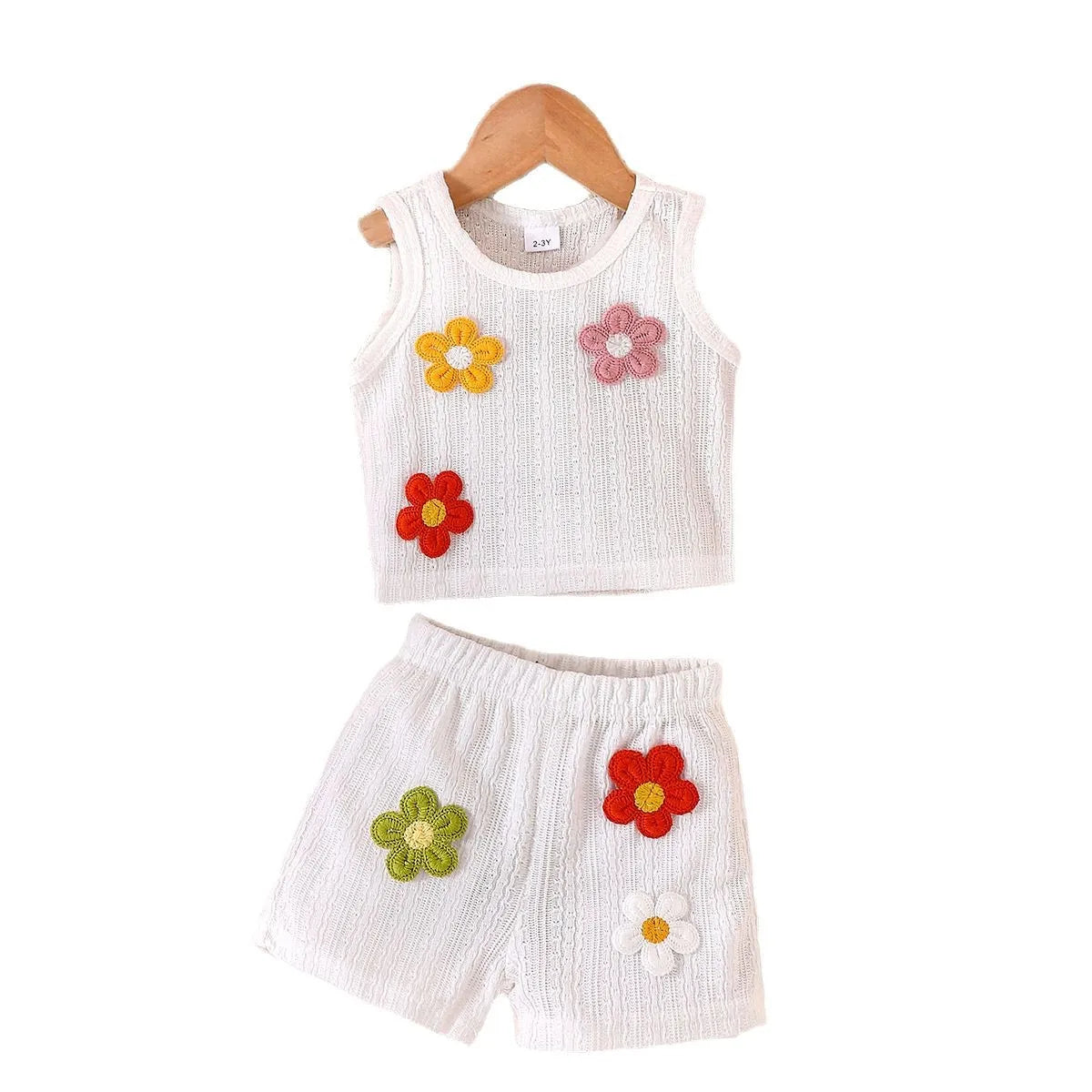 Summer Girl Sleeveless Flower Vest Top and Shorts Two Piece Outfits