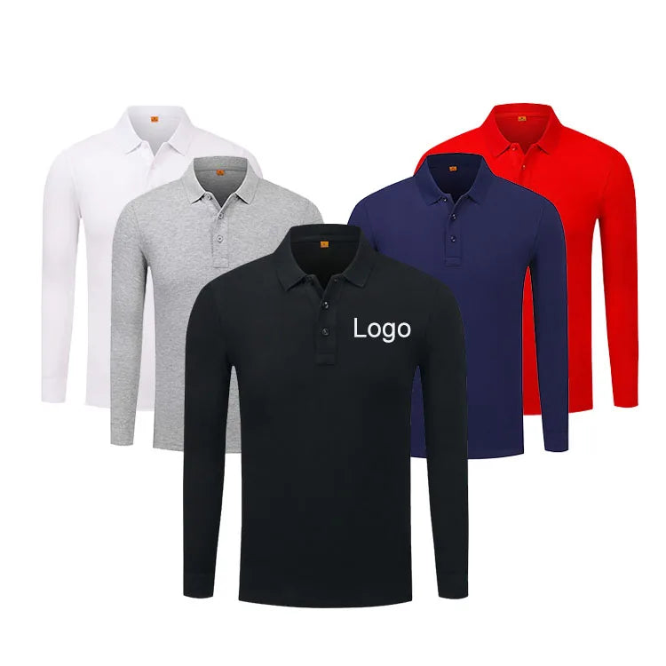 Wholesale Custom Logo Embroidered Polo T Shirts Men Women Golf Polo Shirt With Button Cuff 100% Cotton Long Sleeve Polo Shirts