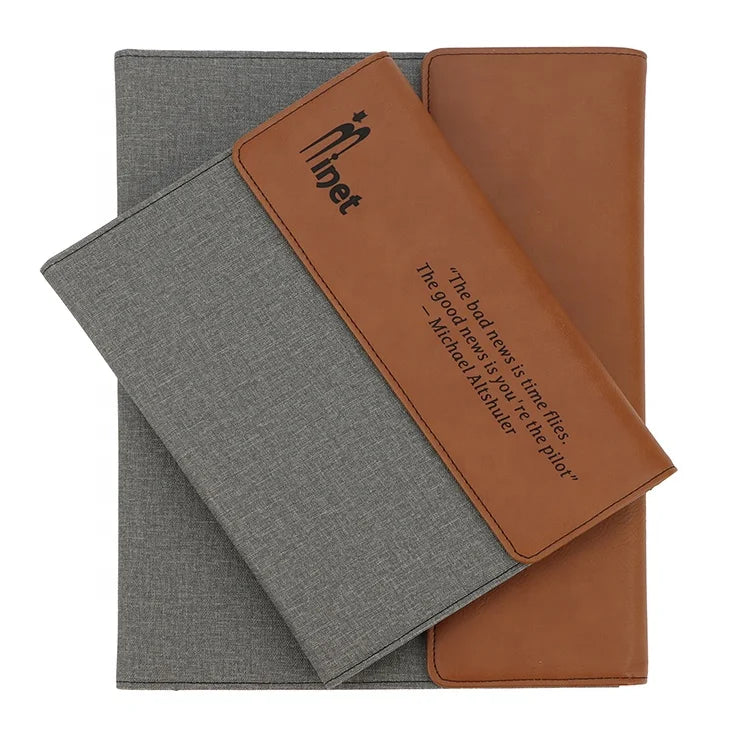 Wholesale Custom Business A5 Notebook Leatherette Portfolio Credit Card Slots Pen Holder Laser Engraved PU Leather Folio