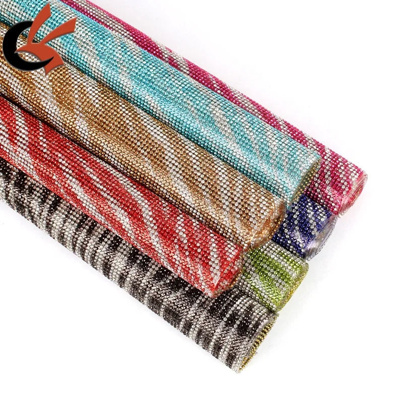 Factory Wholesale Full Glass Crystal Zebra Pattern Hot Fix Rhinestone Mesh Sheet