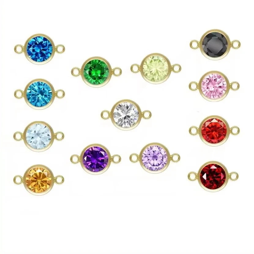 Factory Vintage Jewelry Permanent Birthstone Zircon Bracelet Necklace Connector Gold Filled Bezel Setting Non Tarnish Charms 14K