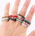 Newest Simple Design Stone Beads Ring Stainless Steel 4mm Natural Gemstone Crystal  Elastic Beads Ring Women