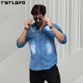 Custom Men's Blue Sky Regular Fit Men's Denim Shirt Vintage Washed Effect Button up Double Chest Pockets Casual Men's Shirt