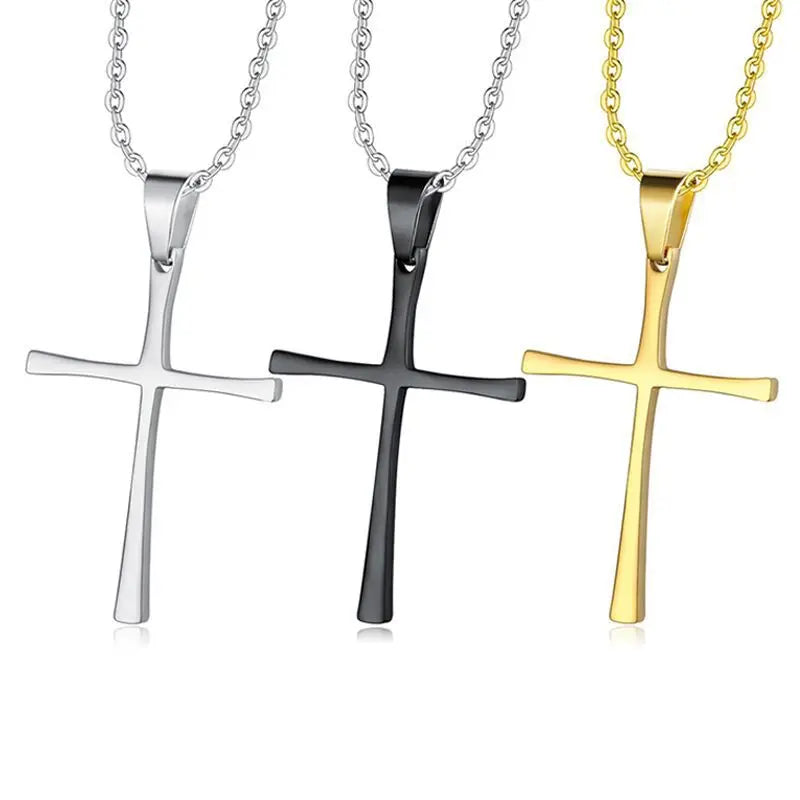 Romantic Simple Cross 316L Stainless Steel Pendant Necklace for Couples Fine Jewelry for Christian Women Men on Valentine's Day