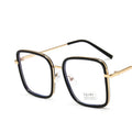 New Arrival Korean Retro Metal Large Frame UV400 Sunglasses HD Anti Blue Light Diamond Face Shape Black for Men Women