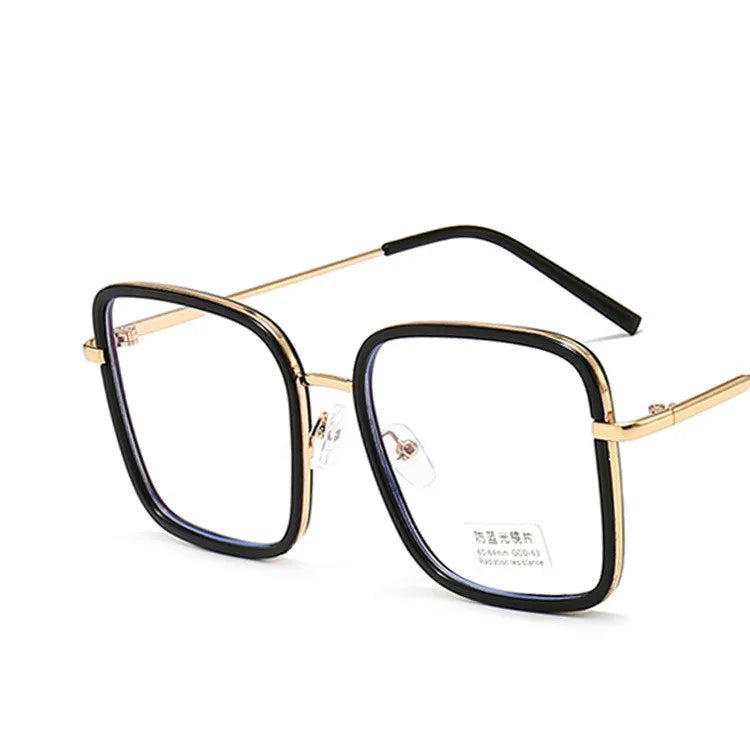 New Arrival Korean Retro Metal Large Frame UV400 Sunglasses HD Anti Blue Light Diamond Face Shape Black for Men Women